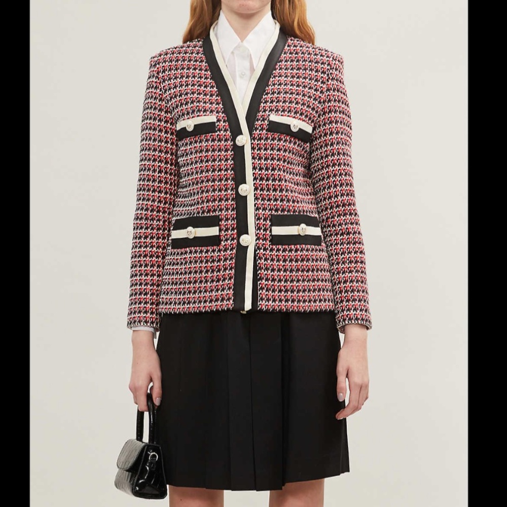 NWT $490 Maje Viroma Tweed Jacket in Rouge - size 36!